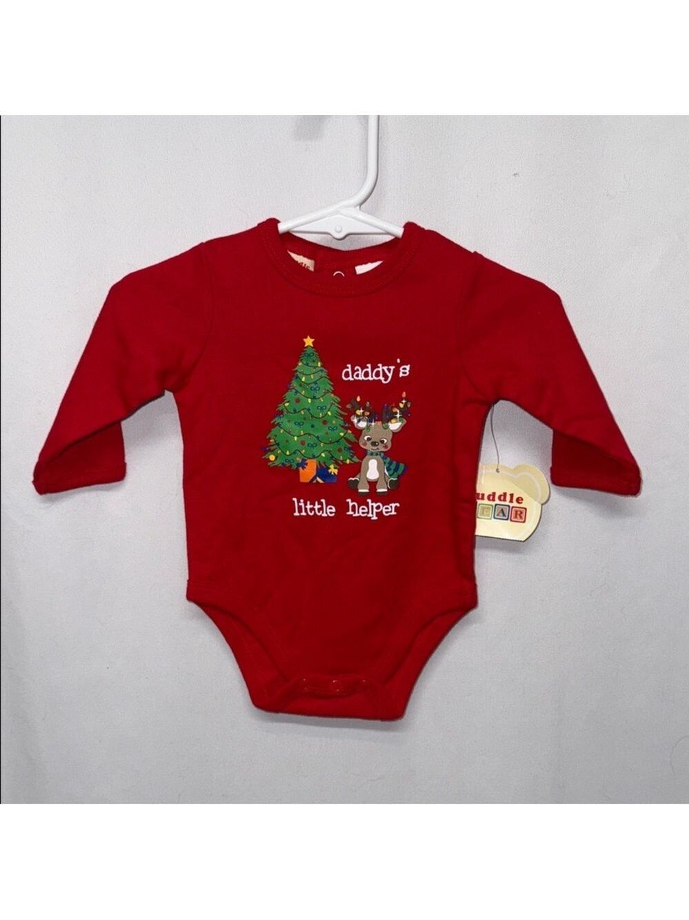Cuddle Bear Baby 3M Red Daddy’s Little Helper Christmas Bodysuit Long Sleeve NWT